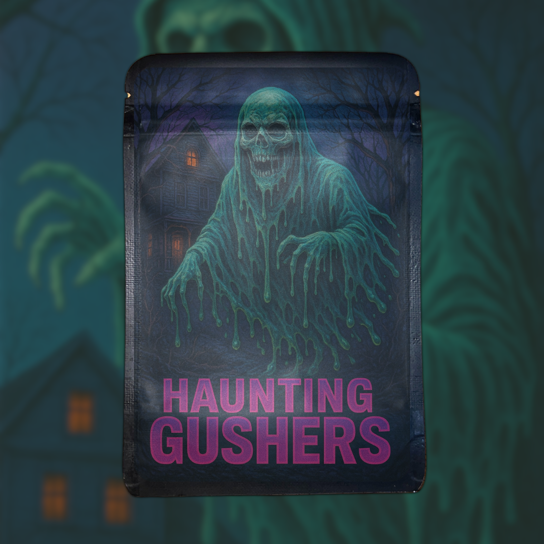 28G HAUNTING GUSHERS UV STAND UP MYLAR BAGS